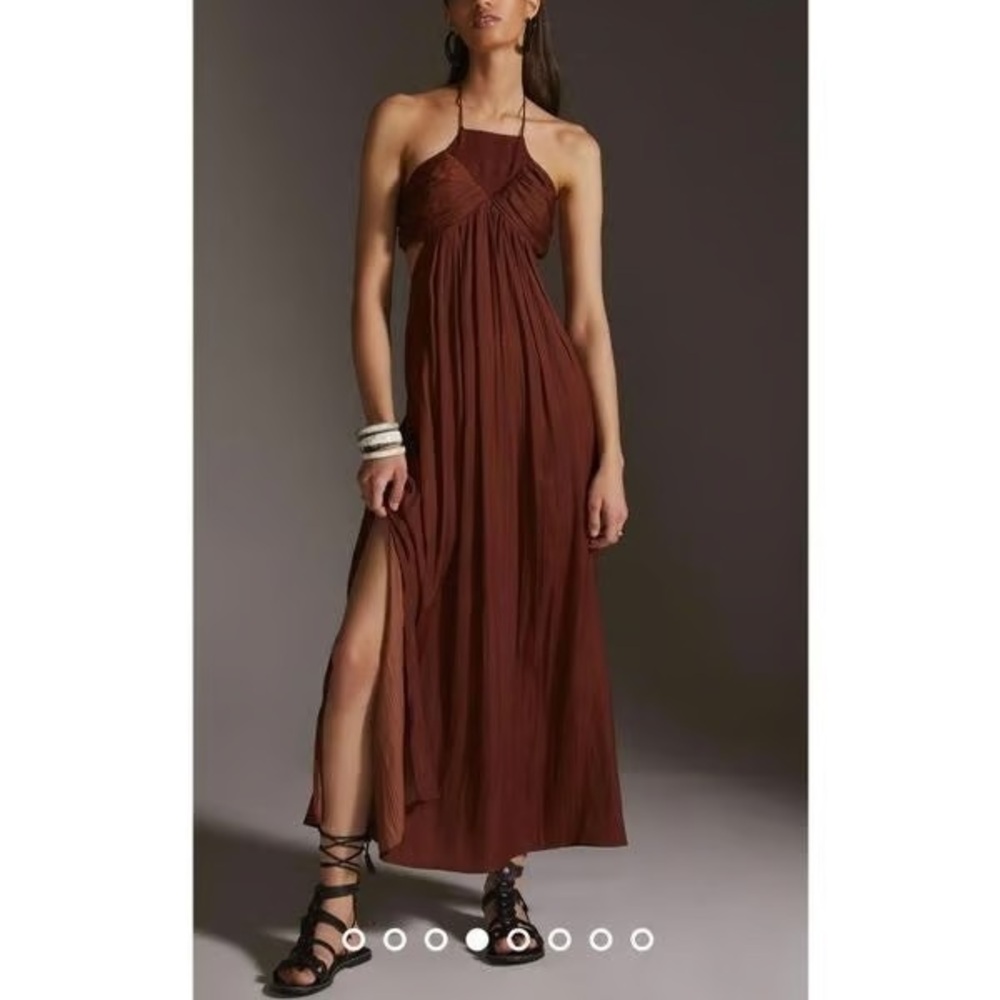 Anthropologie Brown Halter Maxi Dress